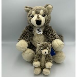 Build A Bear Gray Wolf‎ Mom Baby Plush 2009 World Mini Lil Furry Friends WWF Set